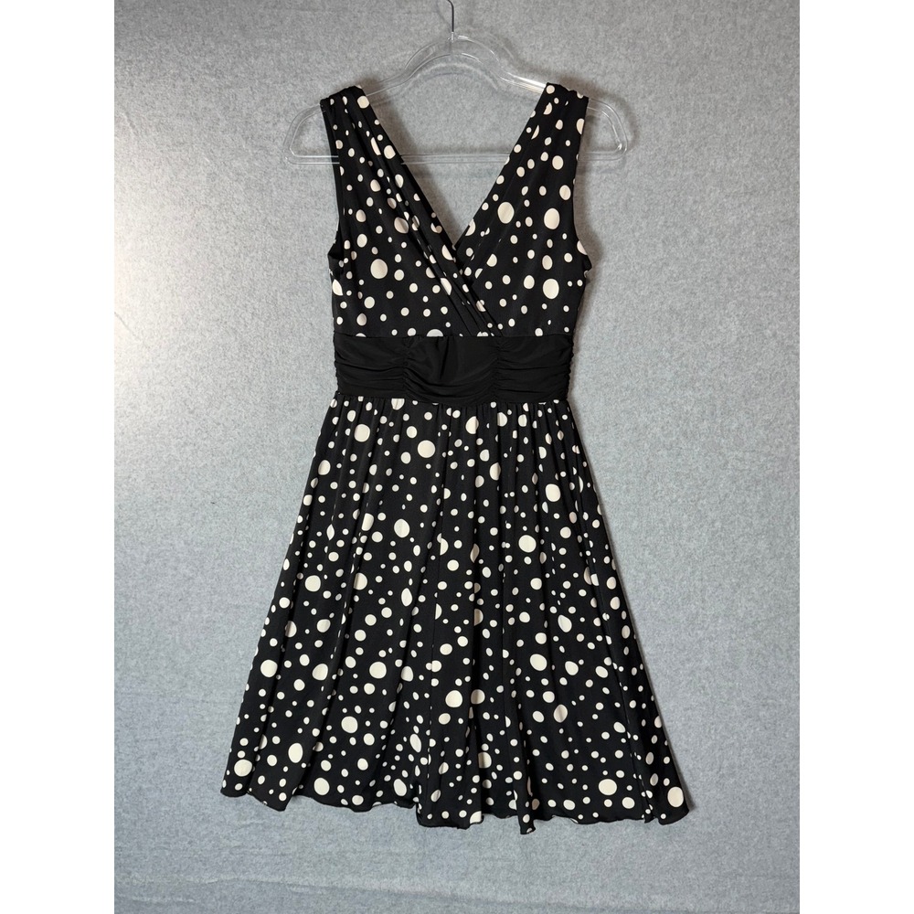 Donutz, INC Fit & Flare Dress Women's Black White Polka Dot Sweetheart Neck - Picture 4 of 9